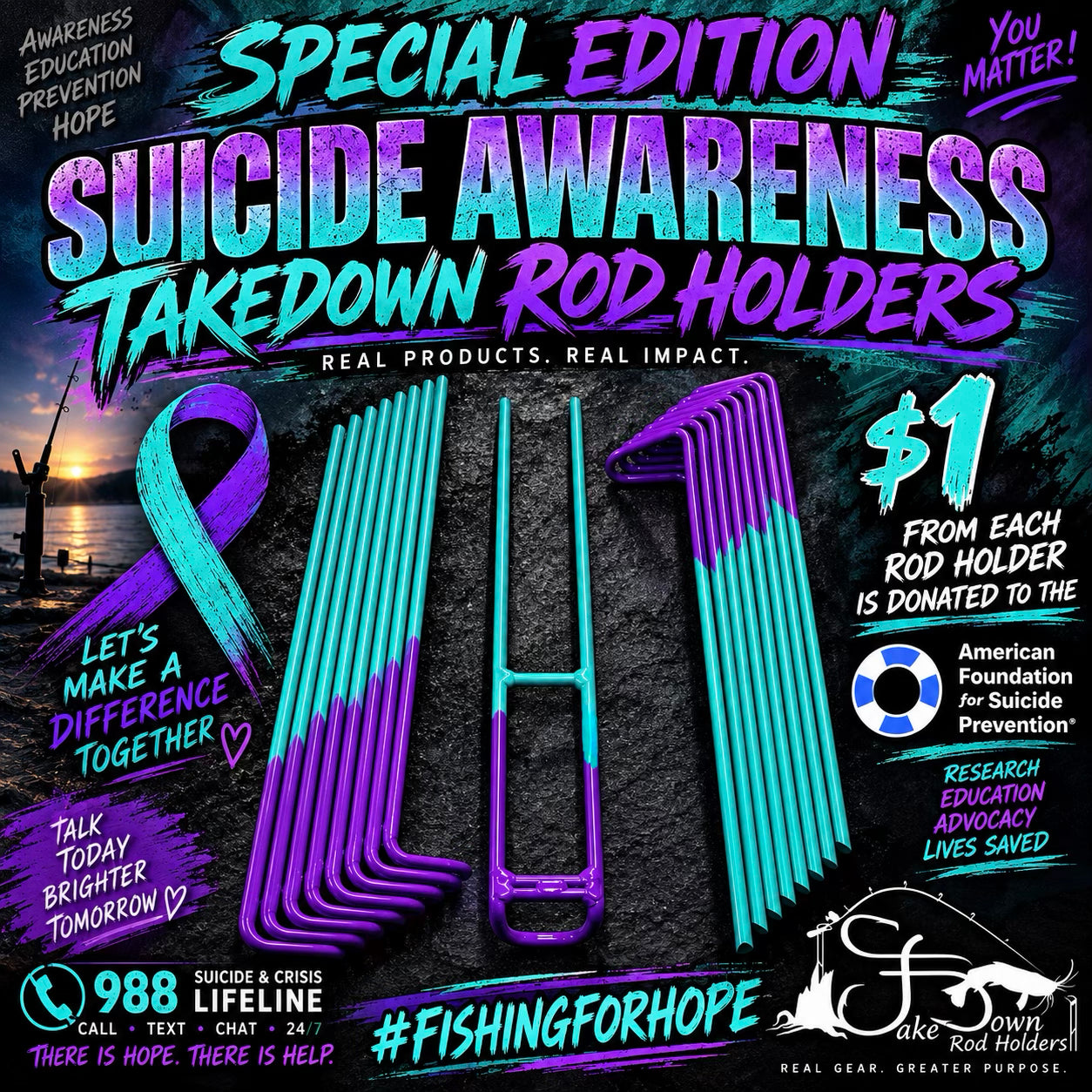 Suicide Awareness Memorial Ribbon 3 Position Bank Rod Holder
